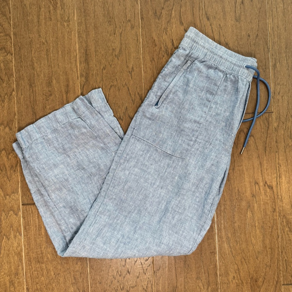 Athleta Retreat Wide Leg Light Blue Linen Pants